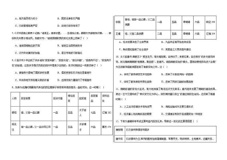山东省潍坊市昌乐县2023-2024学年高一上学期11月拉练（一）历史试卷（含解析）第2页
