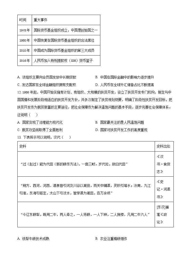 四川省绵阳南山中学实验学校2023-2024学年高二11月月考历史试题(含解析)03