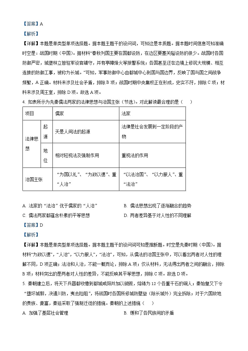 山西省临汾市一中集团校2023-2024学年高一上学期10月联考历史试题（Word版附解析）02