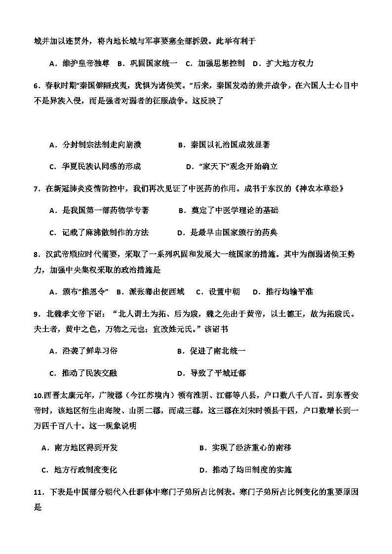 黑龙江省大庆市肇州县第二高级中学2022-2023学年高一上学期11月月考历史试题（含答案）第2页