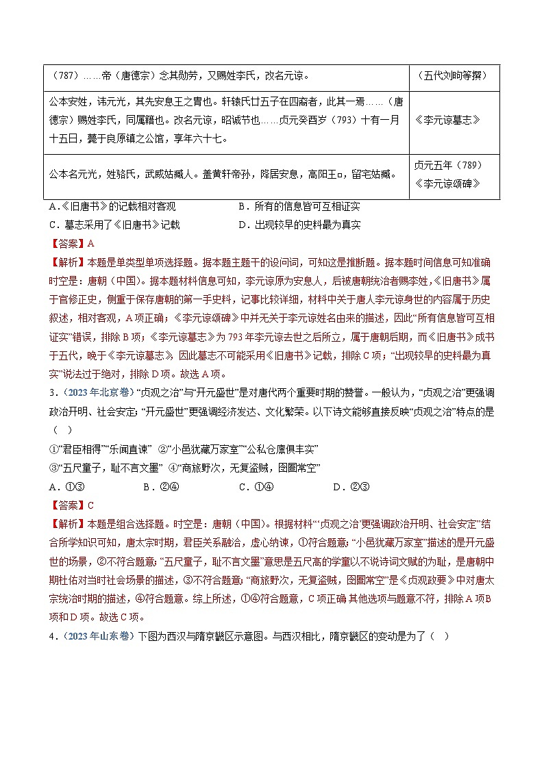 十年(14-23)高考历史真题分项汇编专题02  三国两晋南北朝的民族交融与隋唐统一多民族封建国家的发展（含解析）第2页