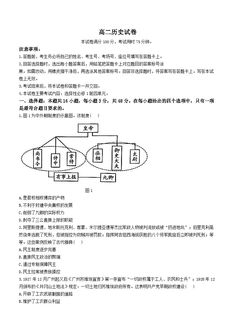 江西省部分高中学校2023-2024学年高二上学期11月月考历史试卷第1页