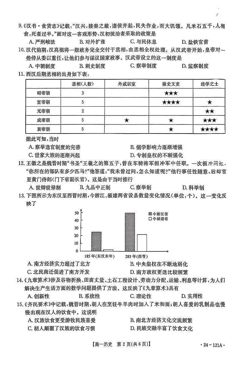 福建省部分达标学校2023-2024学年高一上学期期中质量监测历史试题第2页