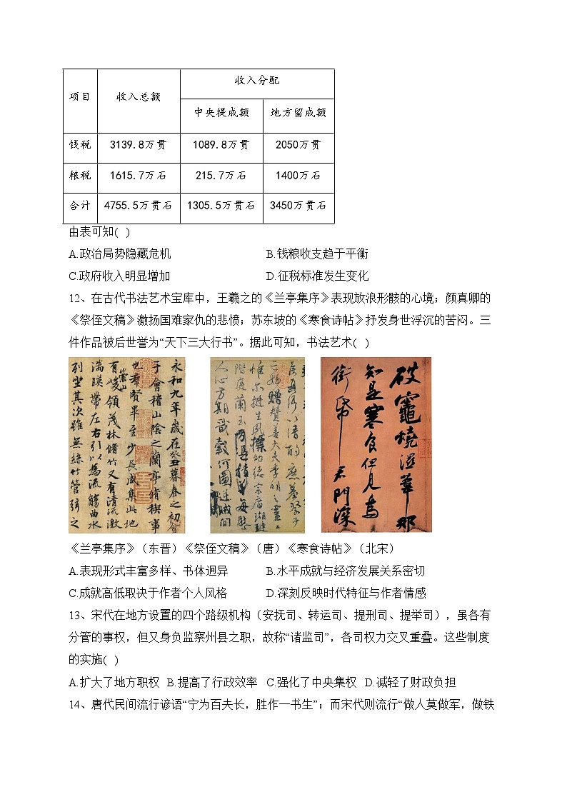 四川省绵阳市2023-2024学年高一上学期期中考试历史试卷(含答案)第3页