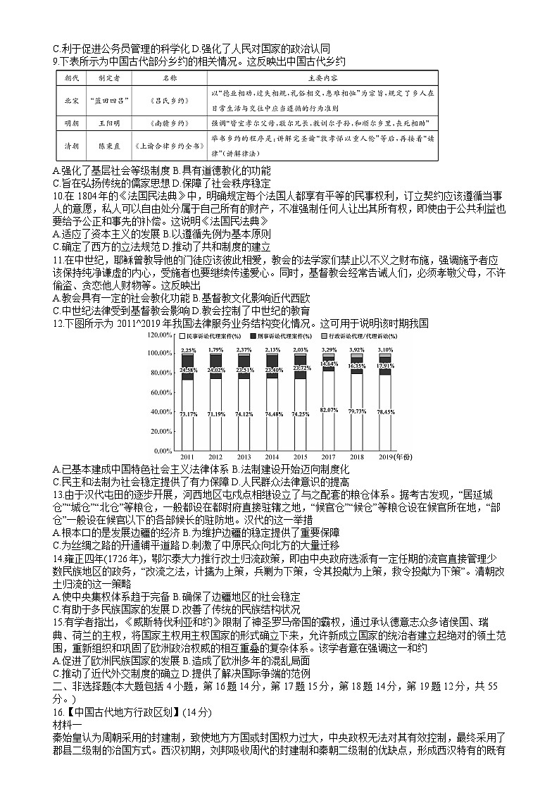 湖北省鄂州市部分高中教科研协作体2023-2024学年高二上学期期中考试历史试题（Word版附答案）02