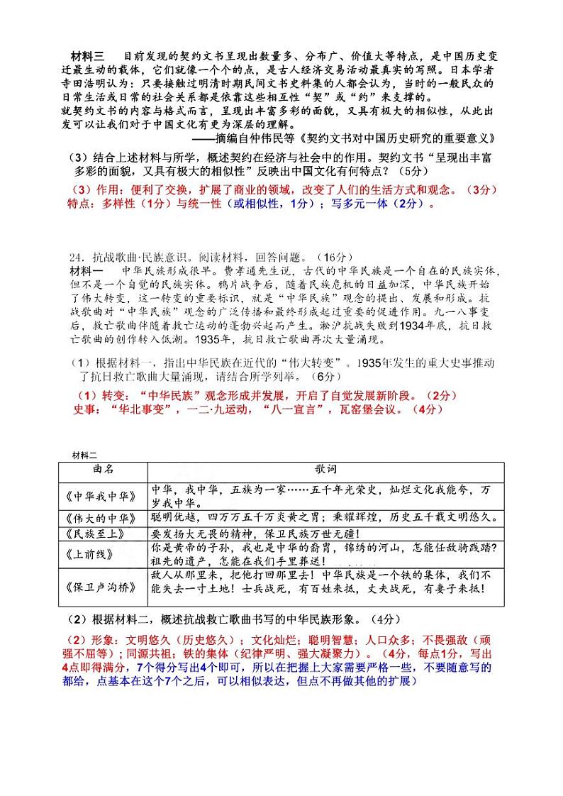 温州市普通高中2024届高三第一次适应性考试-历史答案第2页