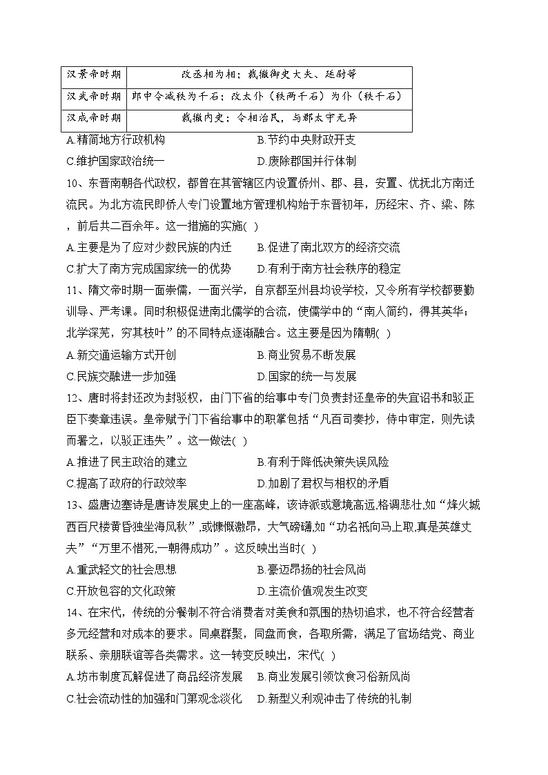 山东省滨州市2022-2023学年高一上学期期中模拟考试历史试卷(含答案)第3页