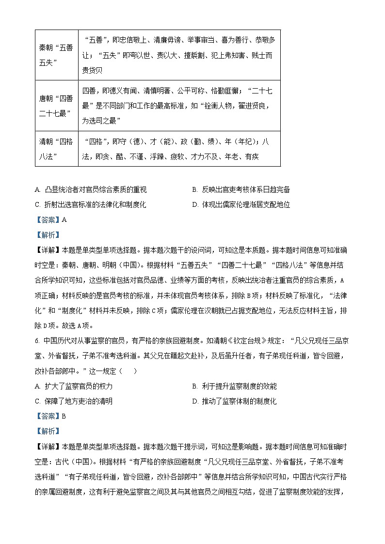 安徽省滁州市九校联盟2023-2024学年高二上学期期中联考历史试题（Word版附解析）03