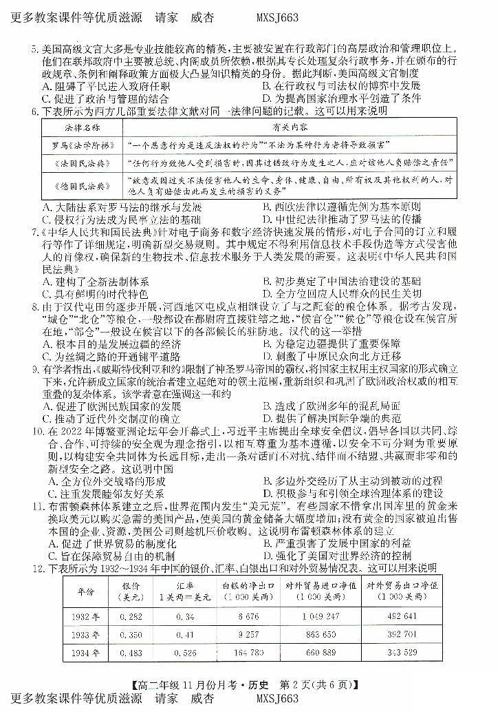 河北省沧州市2023-2024学年高二上学期期中考试历史试题第2页