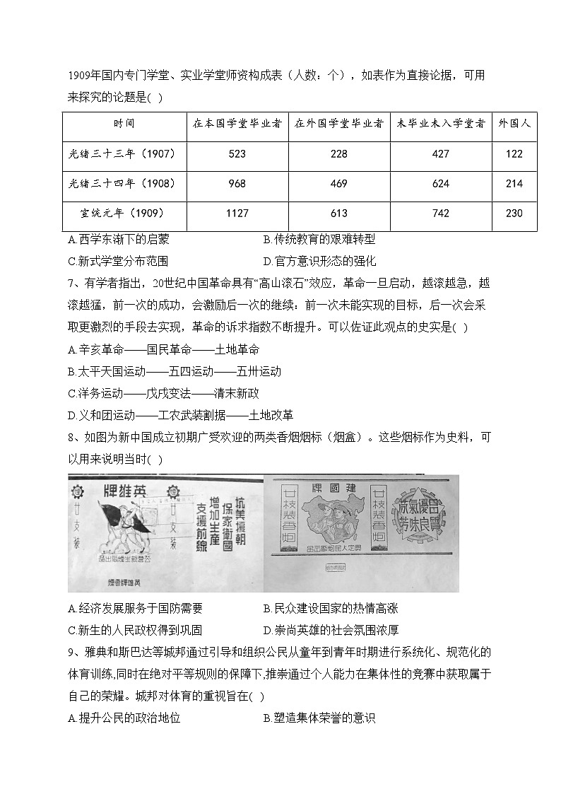 山西省吕梁市2022届高三二模文综历史试题(含答案)第2页