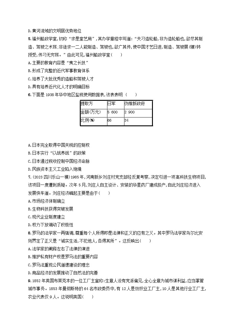 适用于老高考旧教材2024版高考历史二轮复习核心素养练训练2时空观念类（附解析）第2页