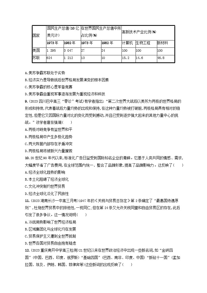 适用于老高考旧教材2024版高考历史二轮复习专题突破练第13讲信息文明的到来与深化--第二次世界大战后的世界（附解析）第3页