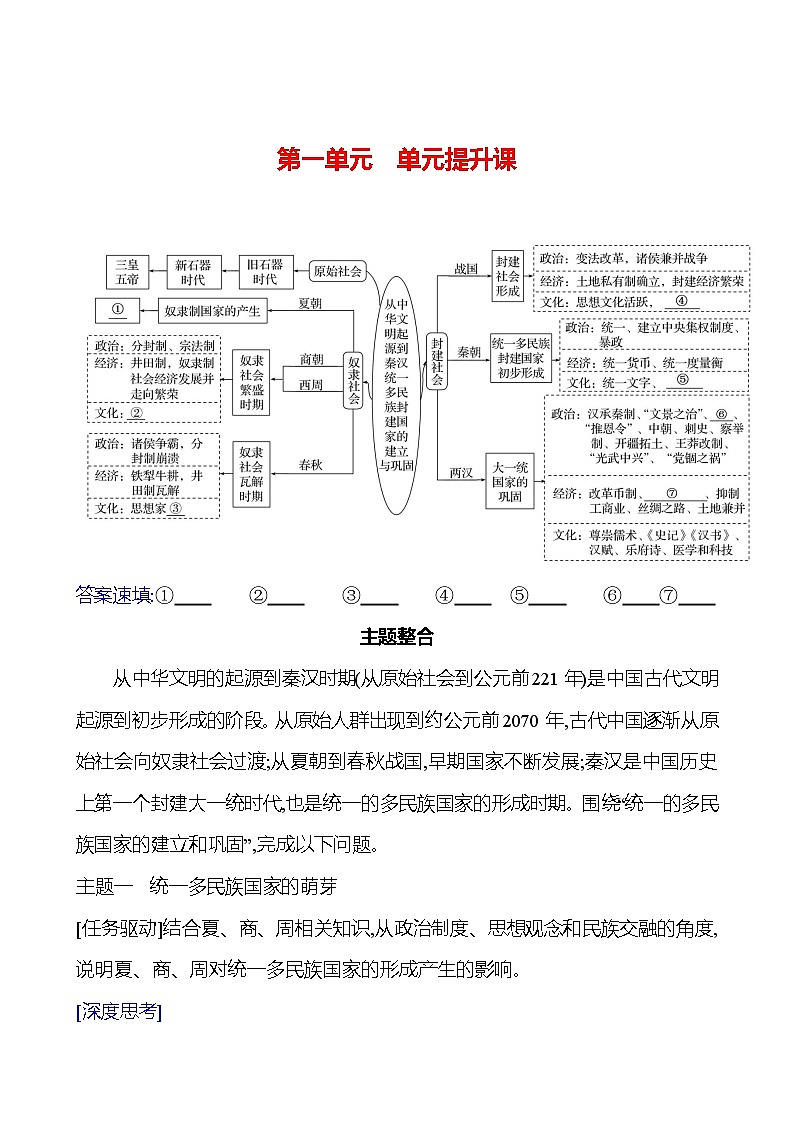 第一单元  单元提升课 导学案2023-2024 部编版高中历史 必修上册01