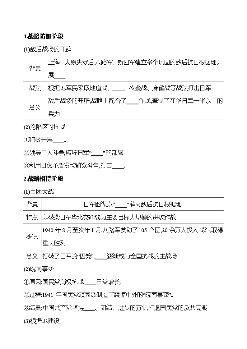 第八单元  第23课　全民族浴血奋战与抗日战争的胜利 导学案2023-2024 部编版高中历史 必修上册03