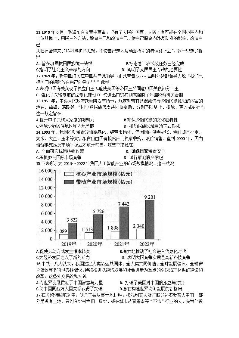 2024河南省TOP二十名校高三上学期调研考试八（12月）历史含答案03