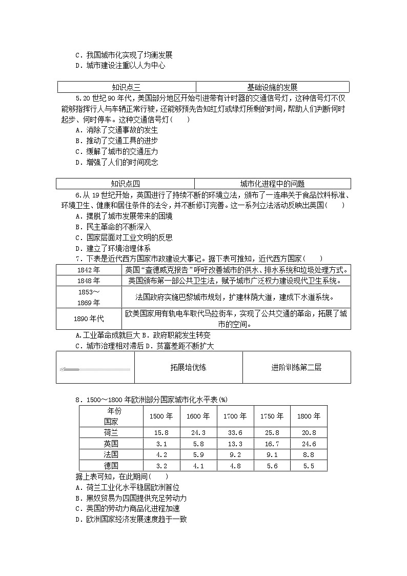 2023版新教材高中历史第四单元村落城镇与居住环境第十一课近代以来的城市化进程课时作业部编版选择性必修202