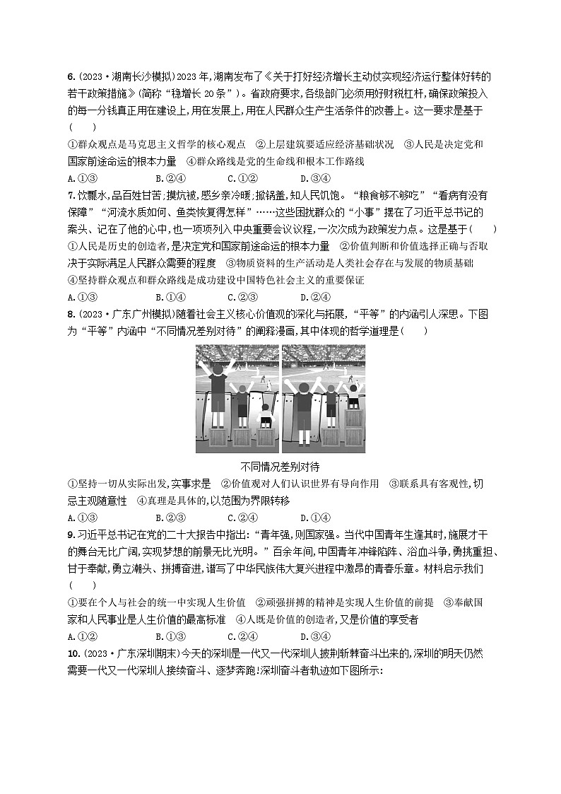 适用于新高考新教材2024版高考政治二轮复习专题突破练9认识社会与价值选择课时2社会历史观与人生价值观（附解析）第2页