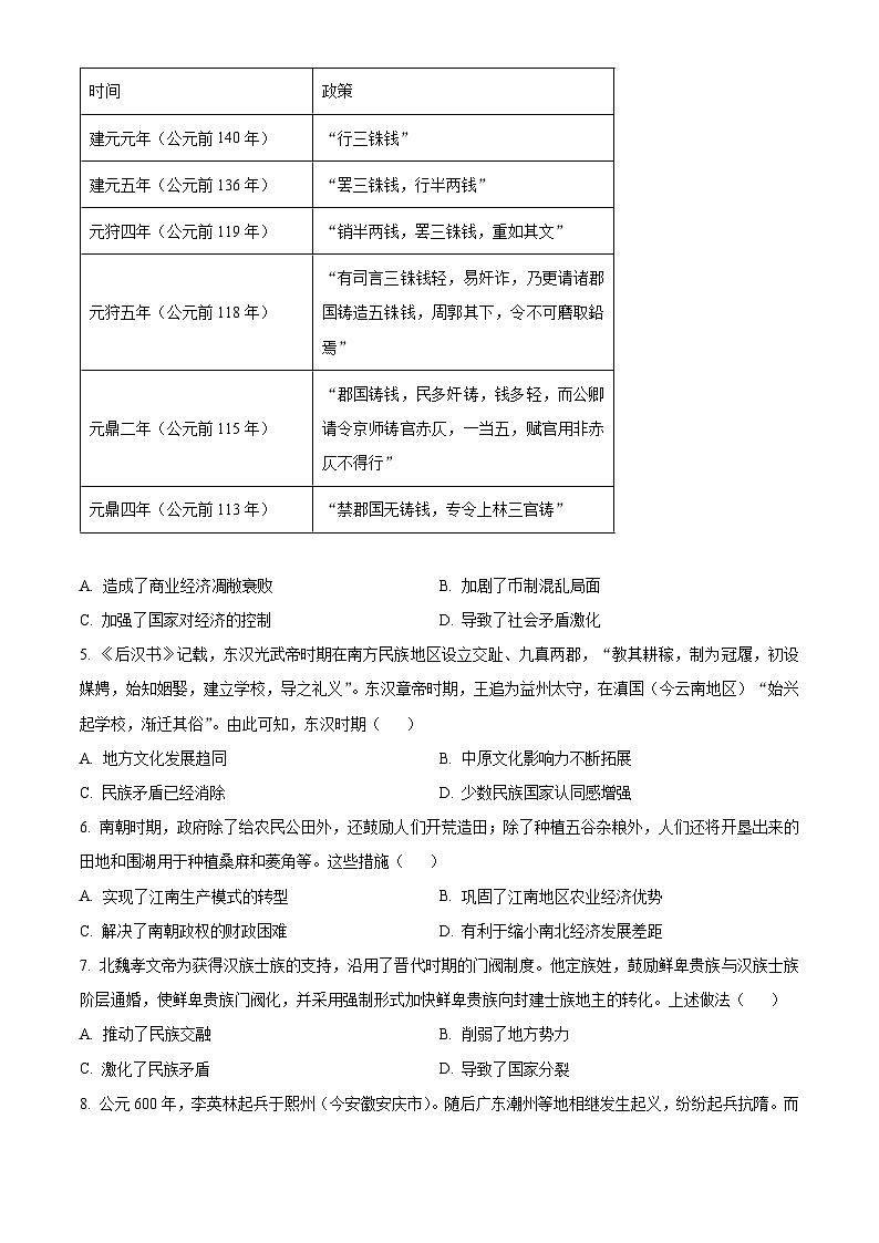 2024保定高一上学期选科调考第二次联考（期中）试题历史含解析02