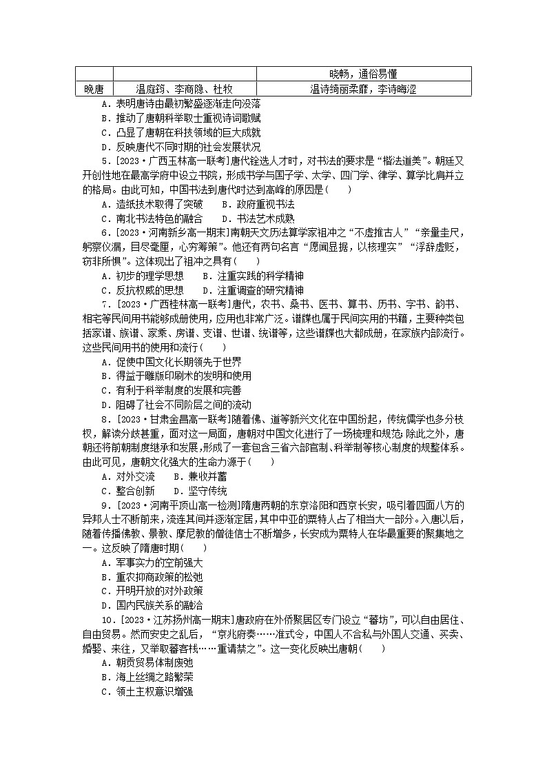 2024版新教材高中历史第二单元三国两晋南北朝的民族交融与隋唐统一多民族封建国家的发展第八课三国至隋唐的文化课时作业部编版必修中外历史纲要上第3页