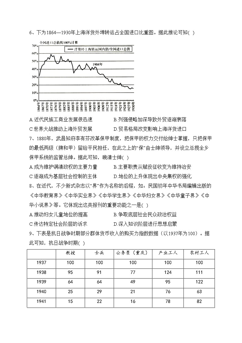 湖北省高中名校2024届高三上学期第二次联合测评历史试卷(含答案)02