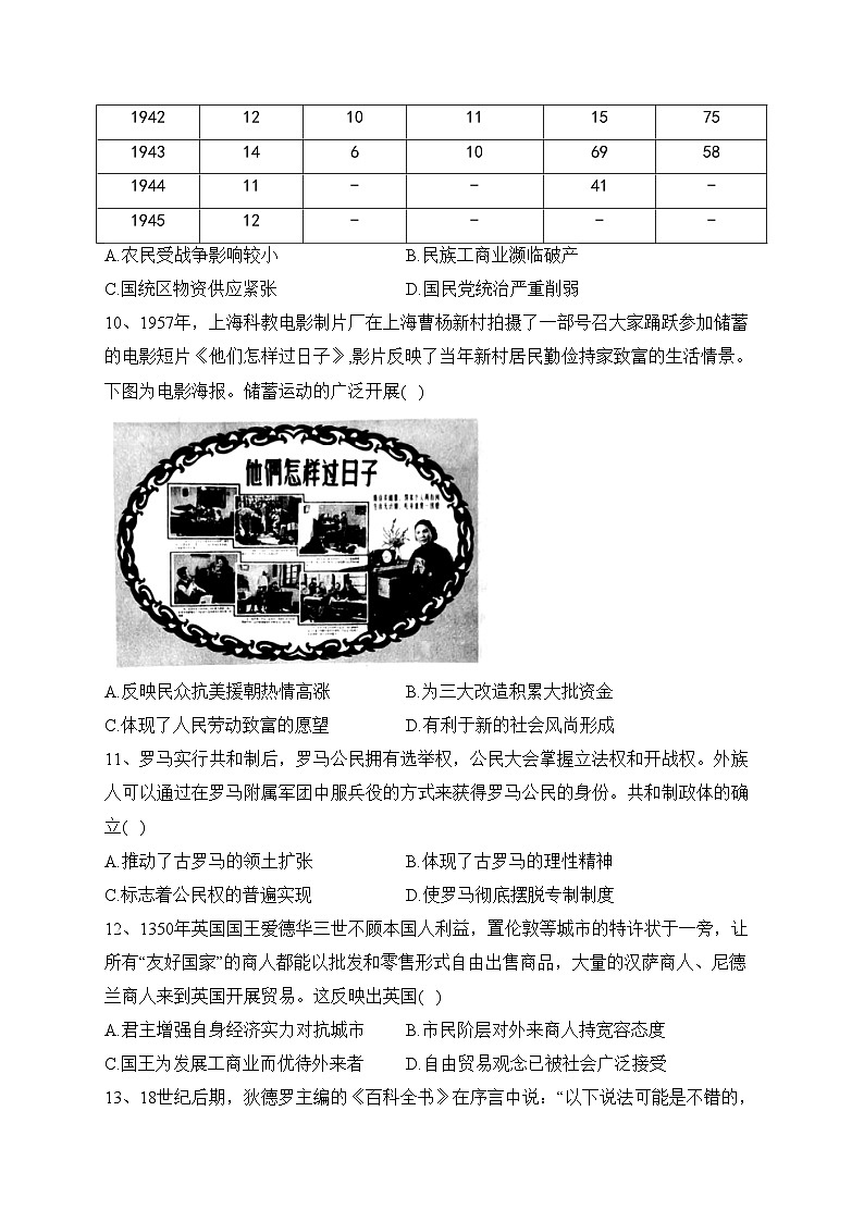 湖北省高中名校2024届高三上学期第二次联合测评历史试卷(含答案)03