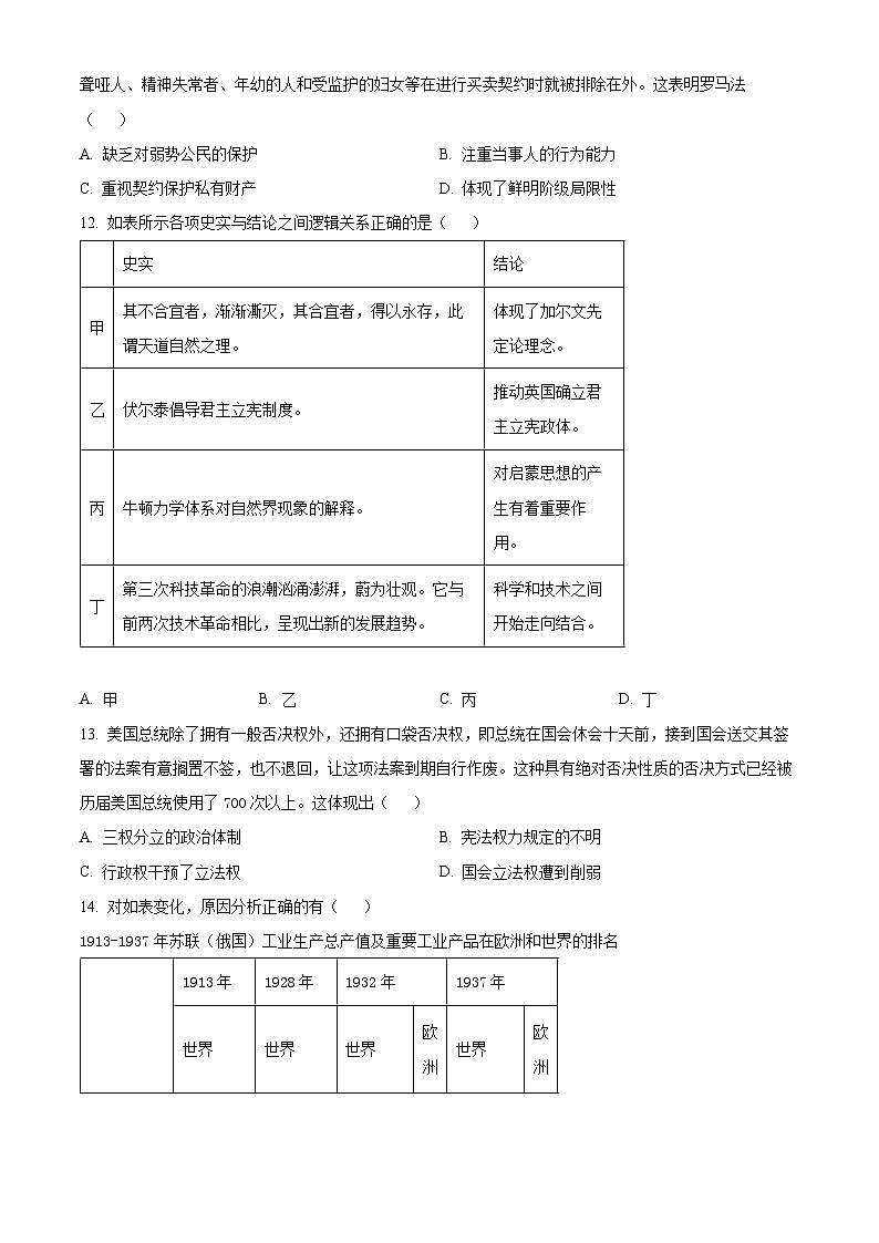 辽宁省沈阳市东北育才学校高中部2024届高三上学期第三次模拟考试历史试题03