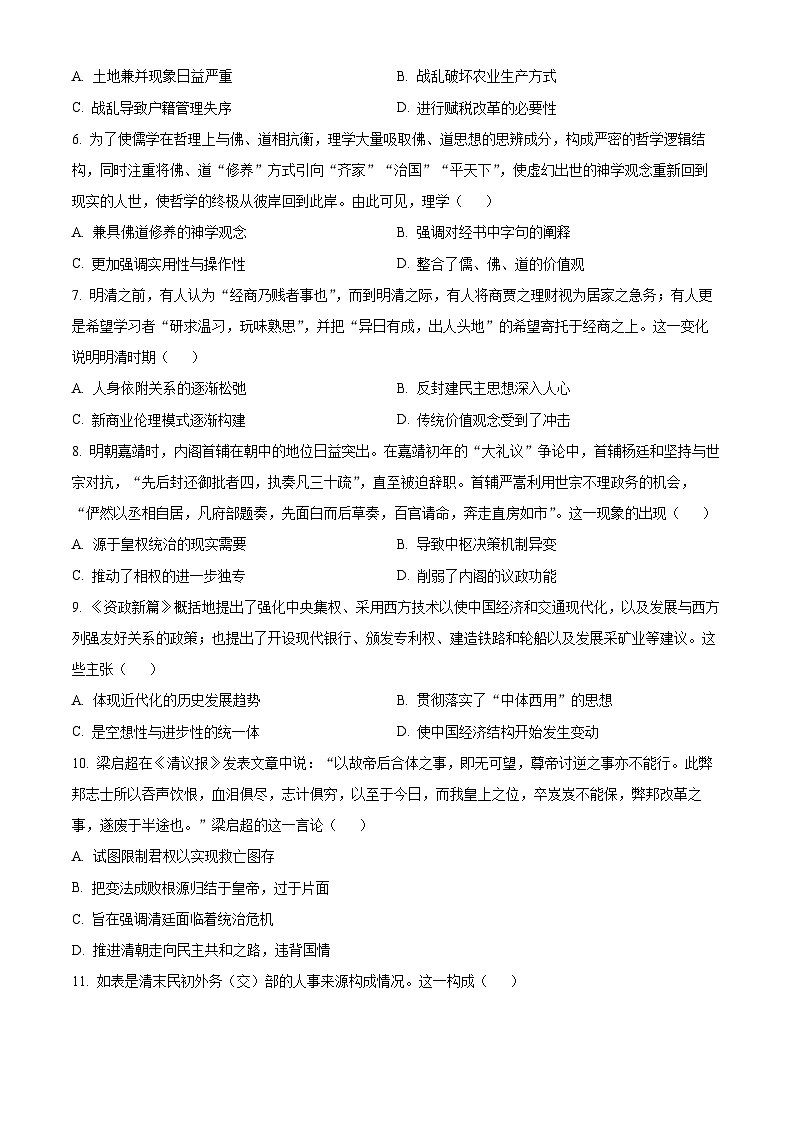 新疆喀什第二中学2024届高三年级上学期期中测试历史第2页