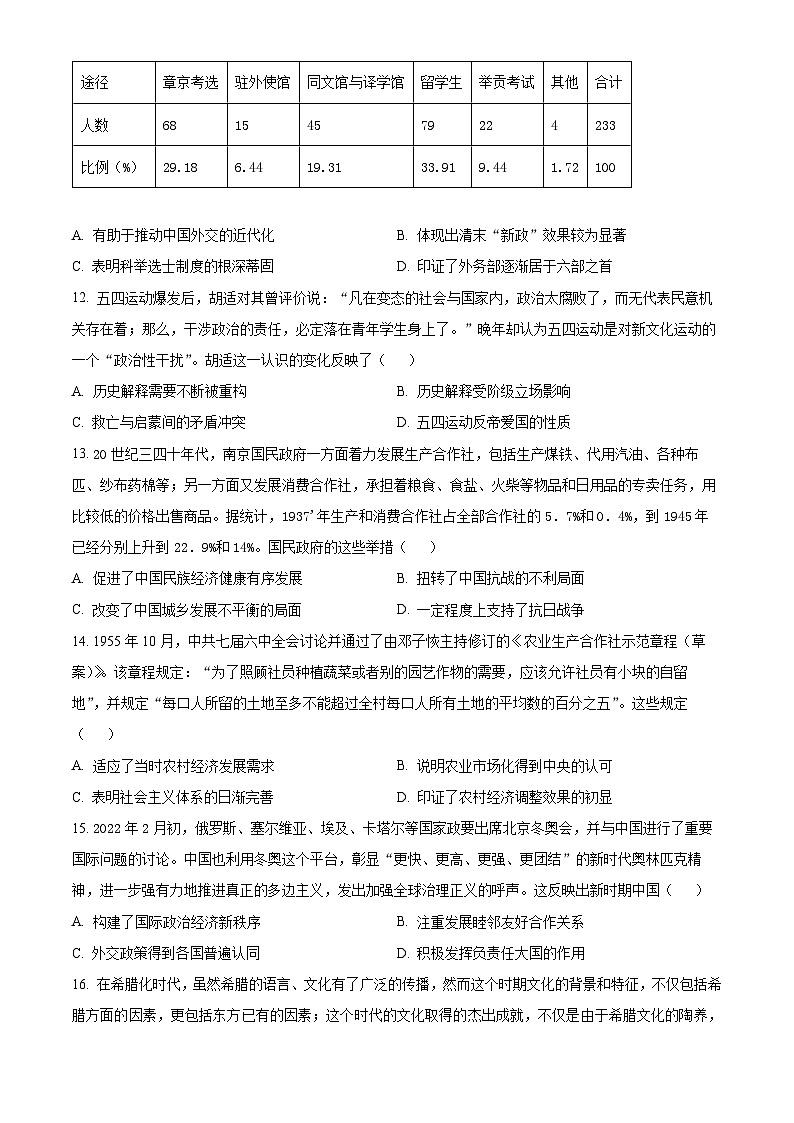 新疆喀什第二中学2024届高三年级上学期期中测试历史第3页