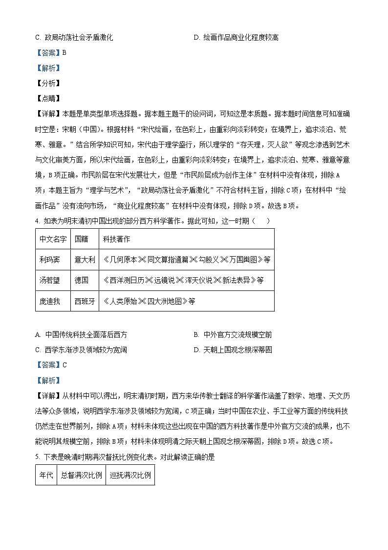 安徽省淮北市树人高级中学2023-2024学年高二10月考试历史试题（Word版附解析）02
