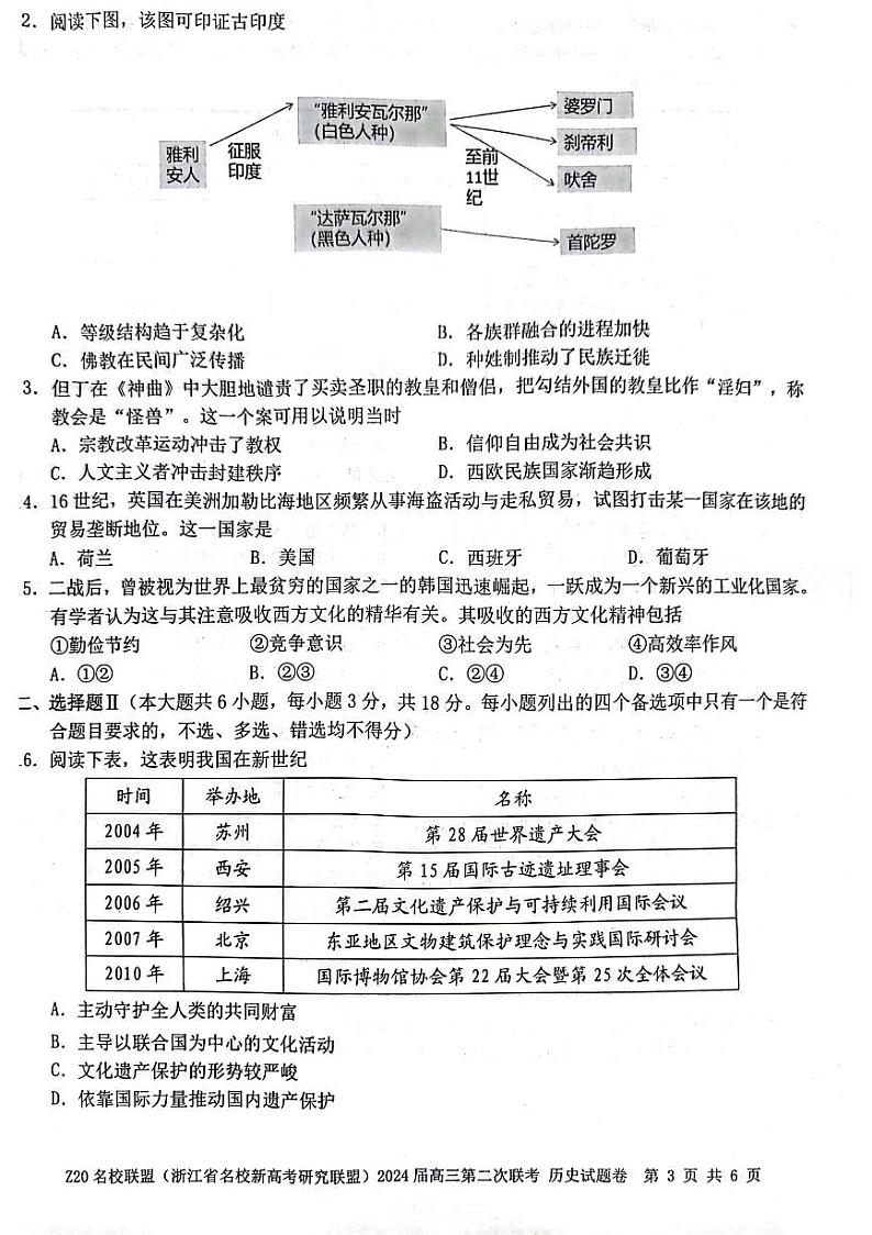 浙江省Z20名校联盟2023—2024学年高三上学期第二次联考历史试题03