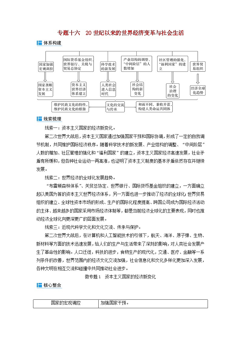 2024届高考历史二轮专题复习与测试板块三专题十六20世纪以来的世界经济变革与社会生活微专题1资本主义国家的经济新变化第1页