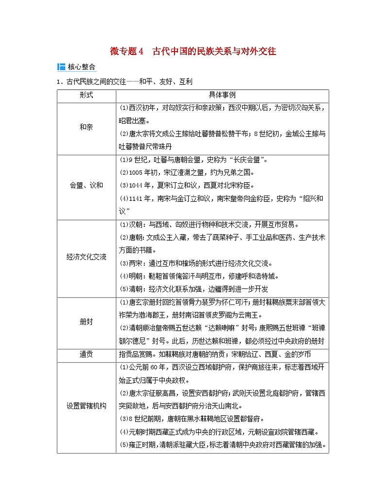2024届高考历史二轮专题复习与测试板块一专题二中国古代的社会治理微专题4古代中国的民族关系与对外交往第1页