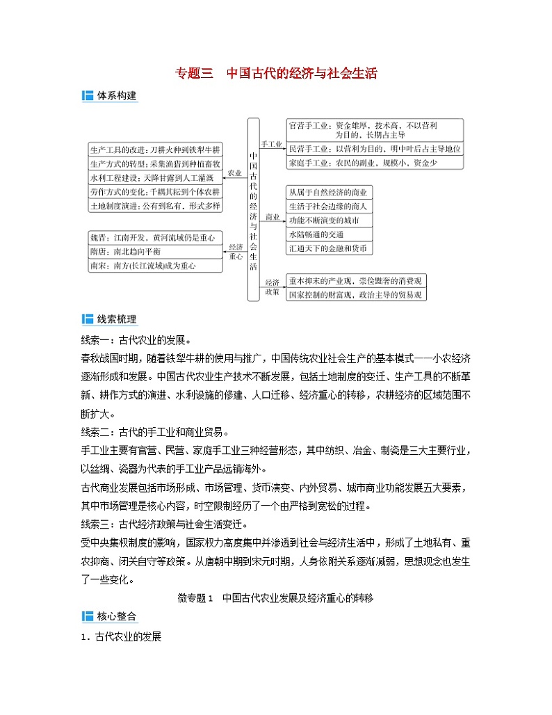 2024届高考历史二轮专题复习与测试板块一专题三中国古代的经济与社会生活微专题1中国古代农业发展及经济重心的转移第1页