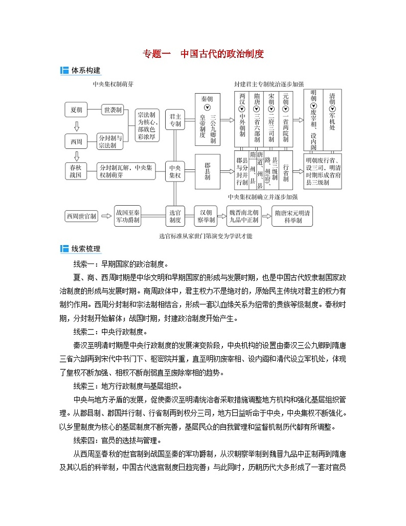 2024届高考历史二轮专题复习与测试板块一专题一中国古代的政治制度微专题1先秦时期国家治理体系的构建第1页