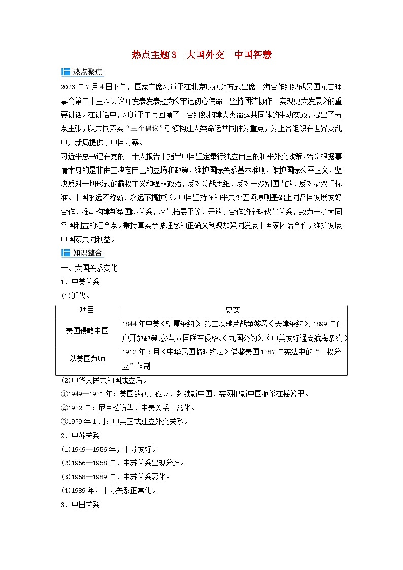2024届高考历史二轮专题复习与测试秘笈二热点追踪热点主题3大国外交中国智慧第1页