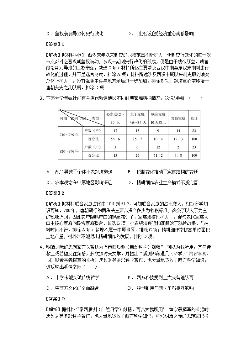 2023届山西省运城市高三二模文综历史试题含解析02