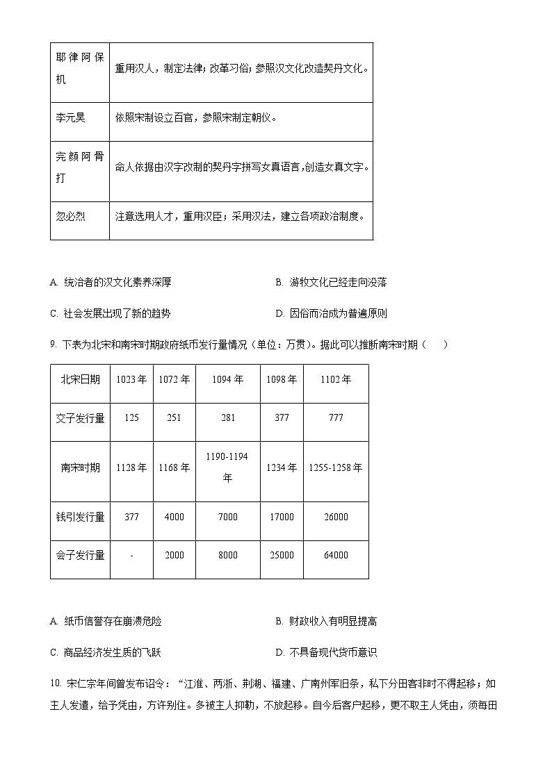 2024届河南省鹤壁市高三上学期第二次模拟考试（10月）历史含解析第3页