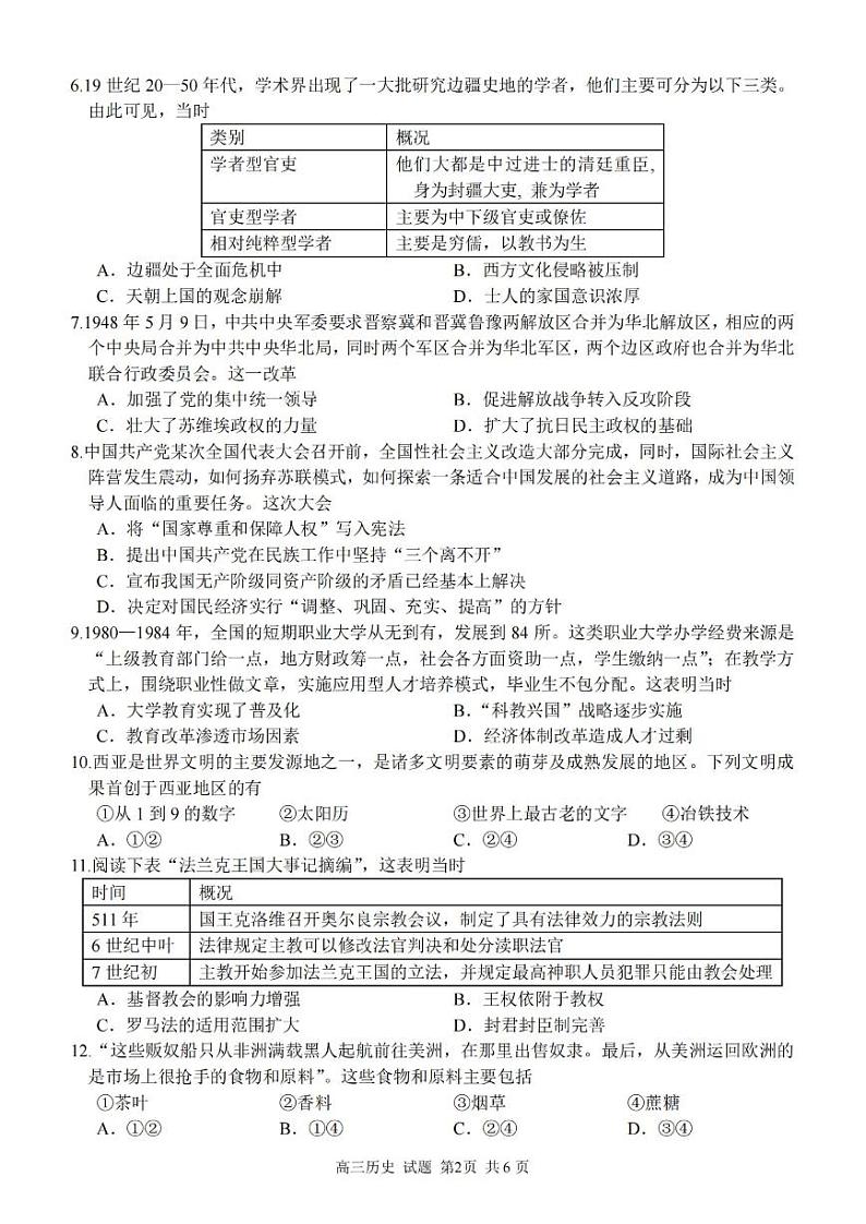 2023届第二学期浙江精诚联盟适应性联考试题 历史第2页