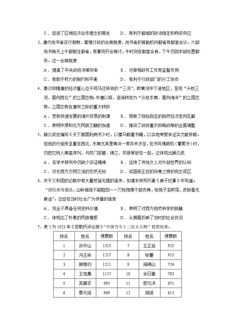 2023届湖北省5月国都省考模拟测试历史试题含答案第2页