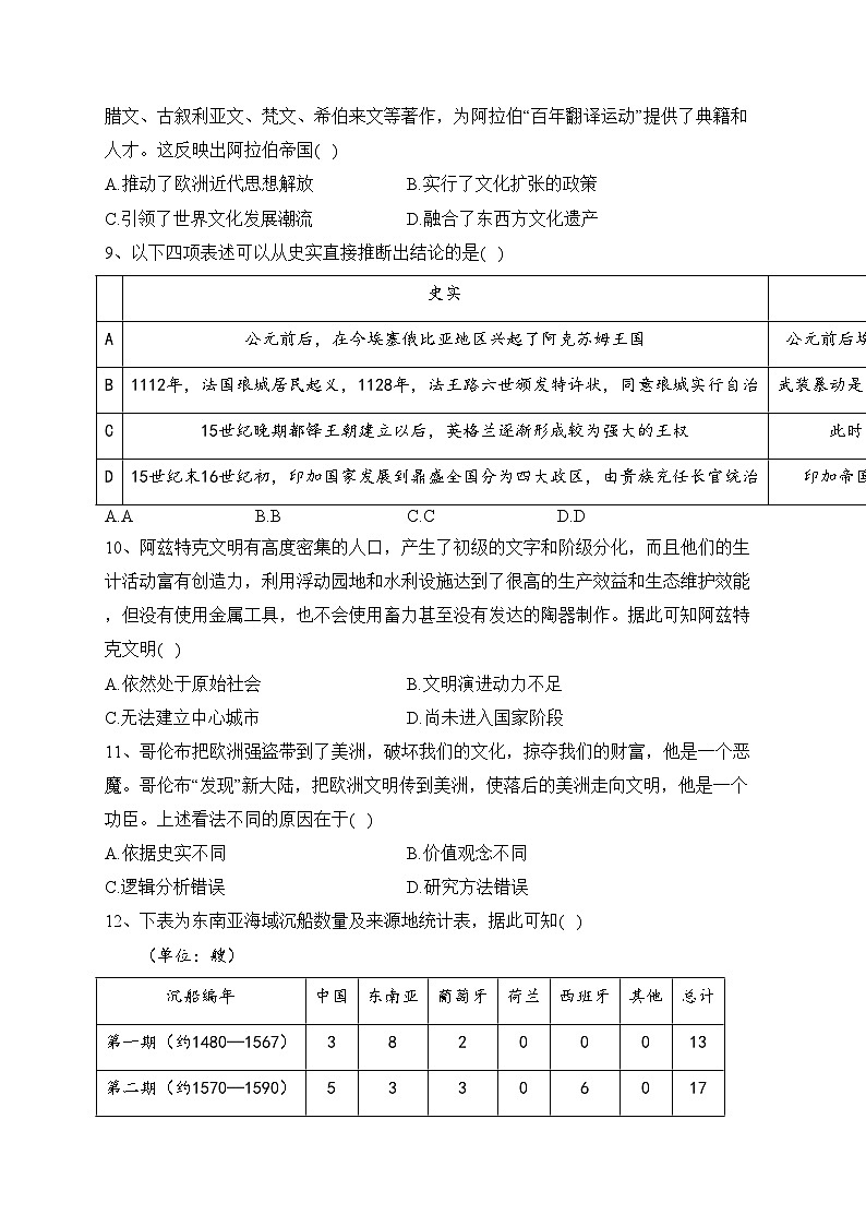 山东省青岛第五十八中学2022-2023学年高一下学期期中考试历史试卷(含答案)03