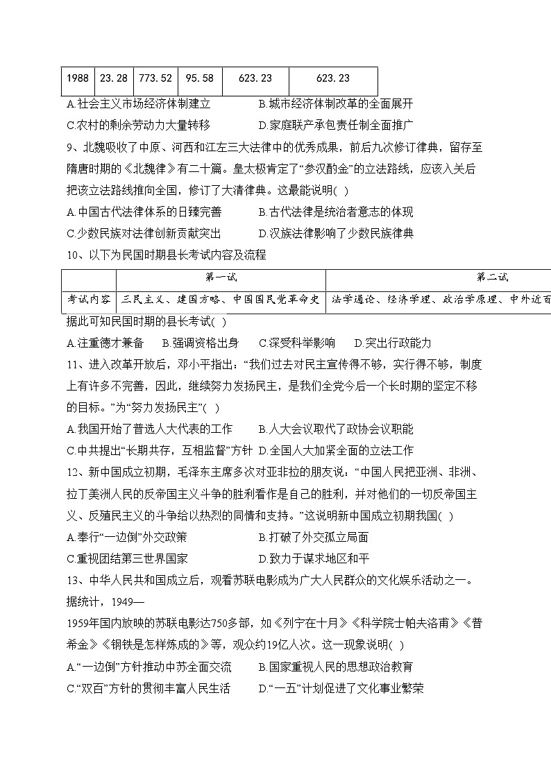 四川省泸县第四中学2023-2024学年高二上学期11月期中考试历史试卷(含答案)03