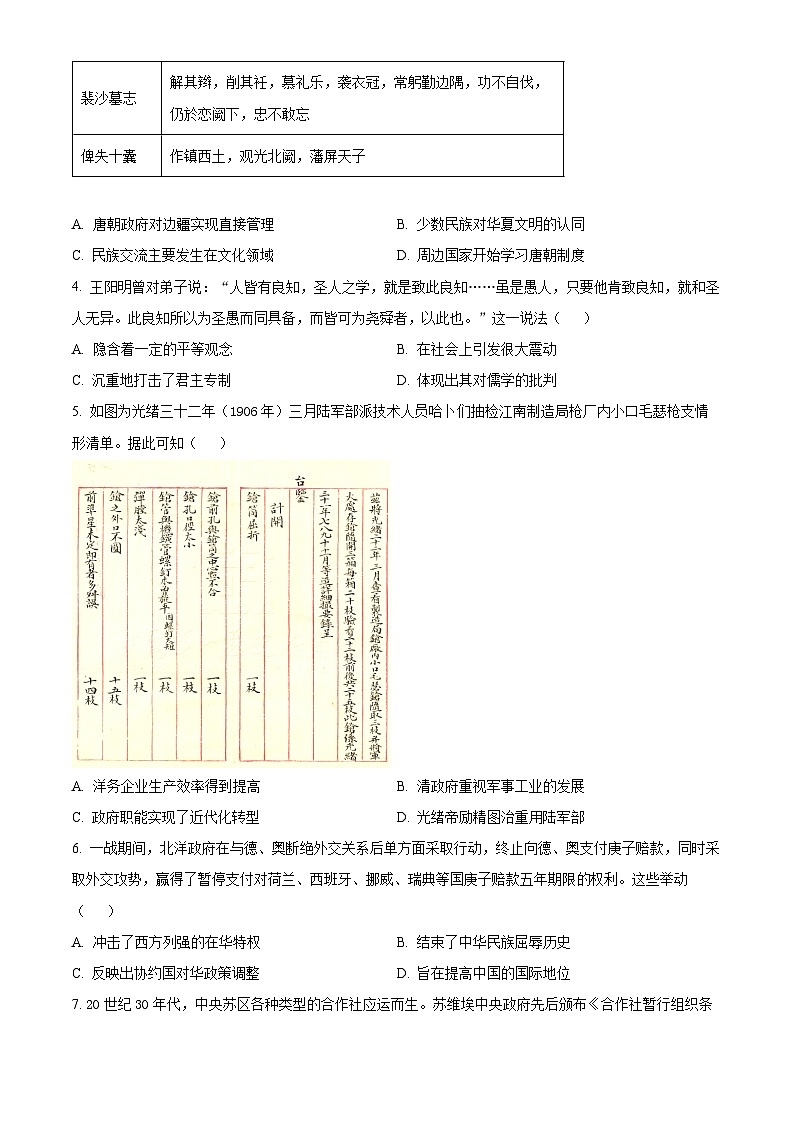 河南省青桐鸣大联考2023-2024学年高三上学期12月月考历史试题02