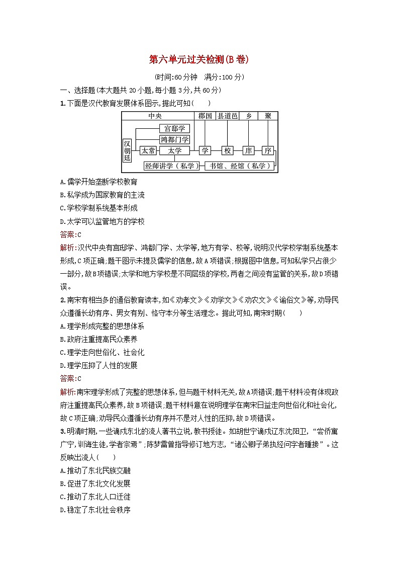 新教材2023年秋高中历史第六单元文化的传承与保护过关检测B卷部编版选择性必修301