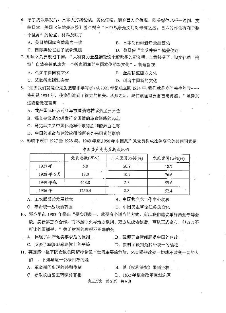 2021届江苏省苏州市相城区高三第一学期阶段性诊断测试（12月）历史试卷 PDF版第2页