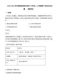 2023-2024学年湖南省株洲市第八中学高一上学期期中考试历史试题含解析