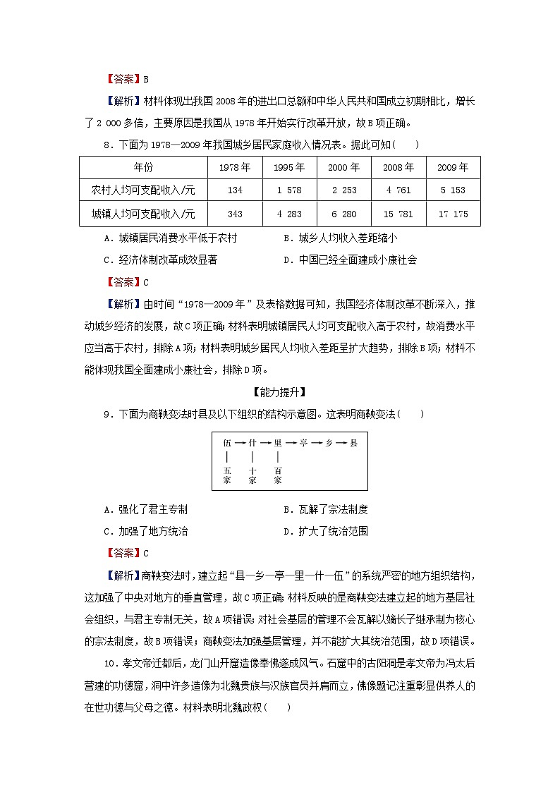 新教材2024版高中历史第一单元政治制度第四课中国历代变法和改革课后提能训练部编版选择性必修1第3页