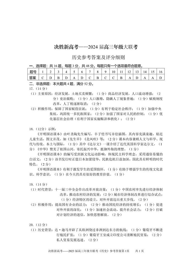 2024江苏省决胜新高考高三上学期12月大联考试题历史PDF版含答案01
