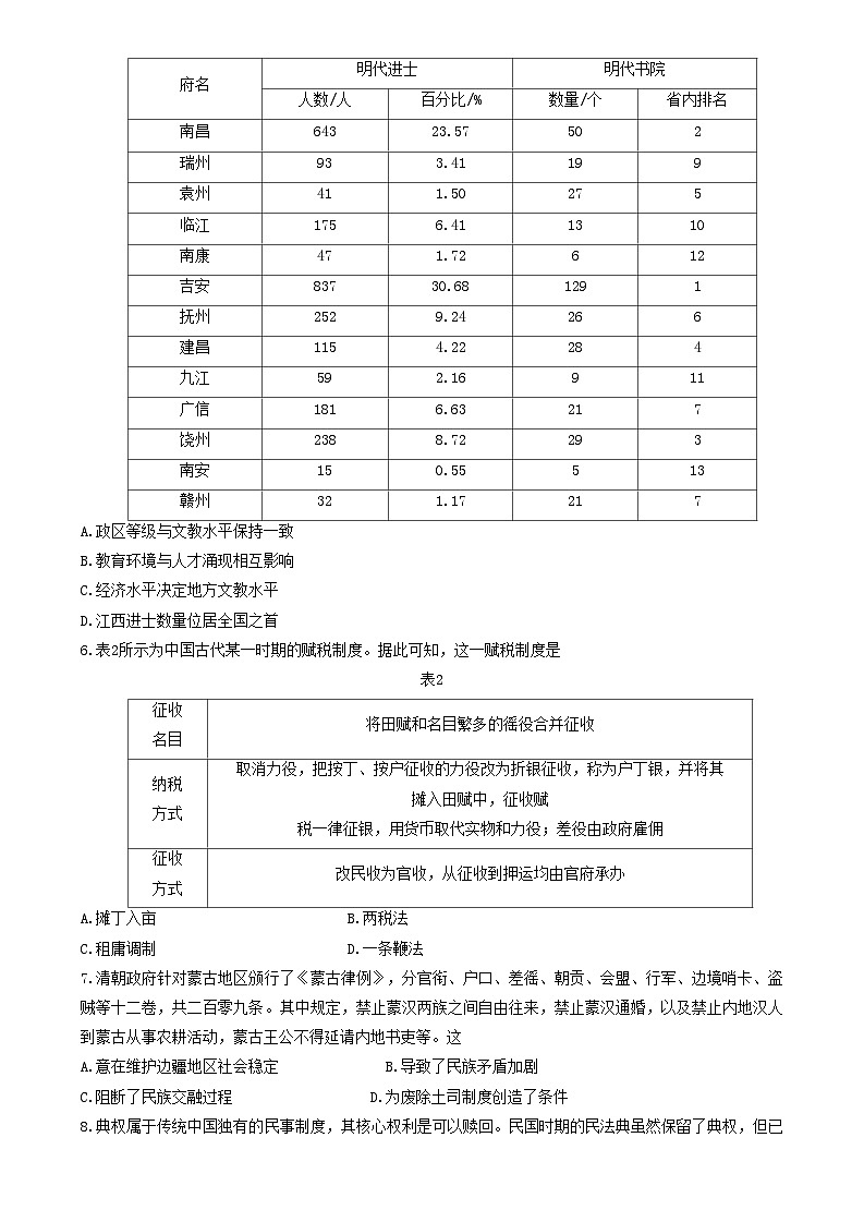 2024江西省“三新”协同教研共同体高二上学期12月联考历史试卷第2页