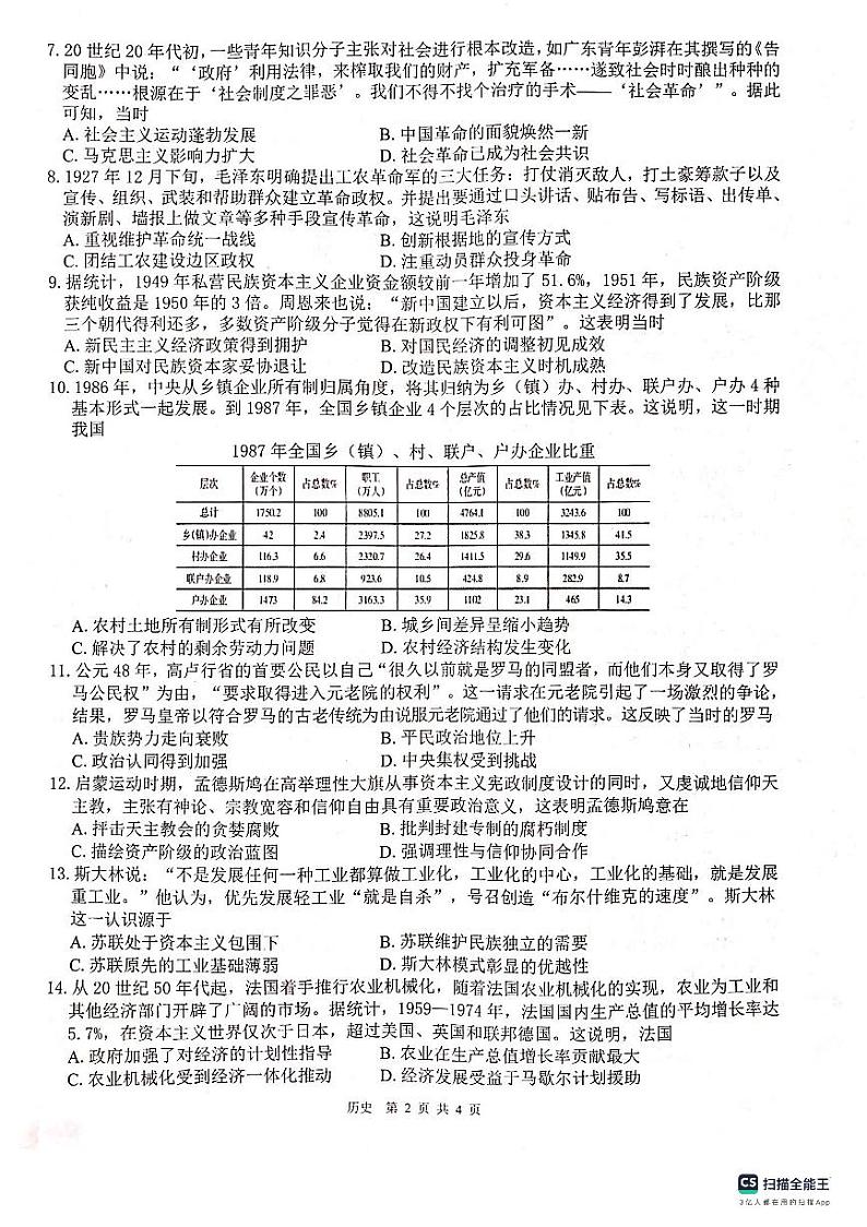 广西贵港市2023-2024学年高三上学期12月模拟考试历史试卷02