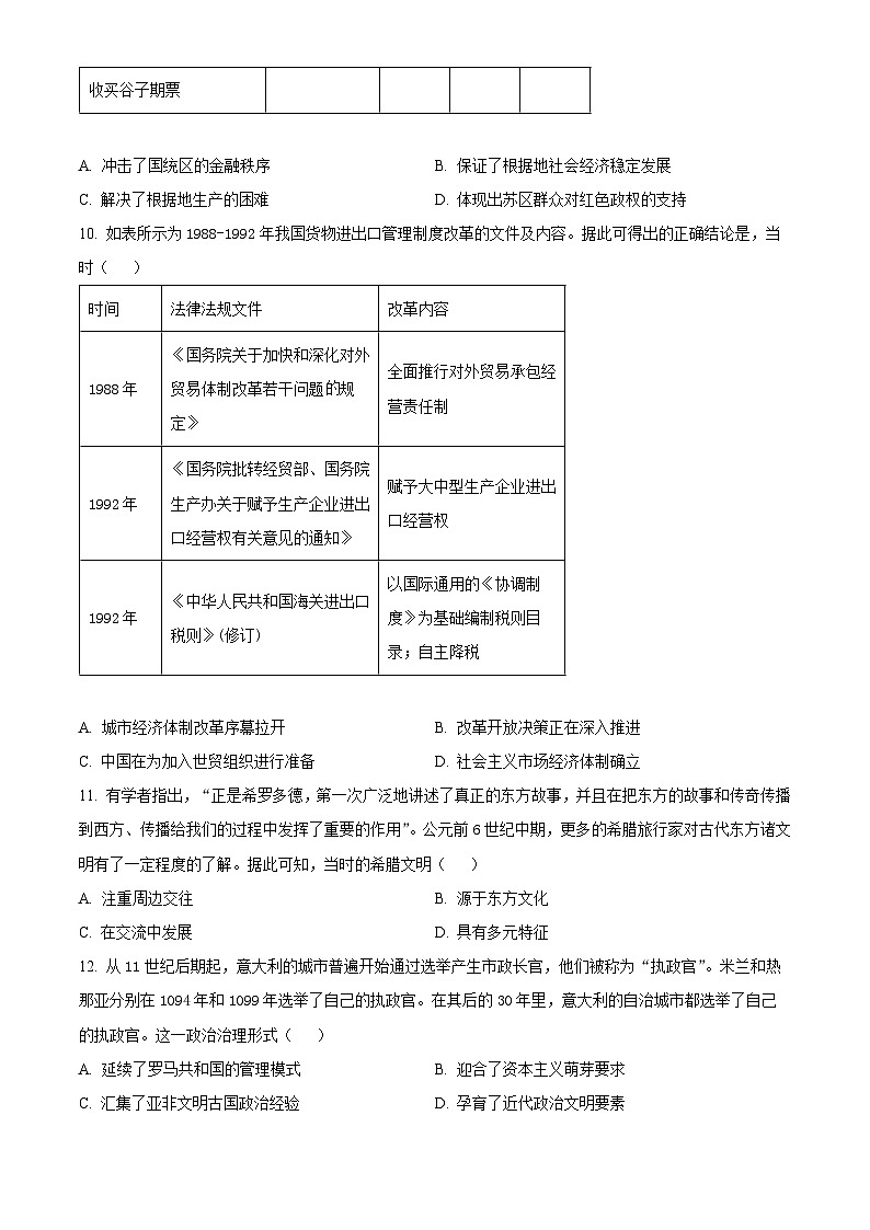 2024湖北省部分学校高三上学期12月联考历史含解析 试卷03